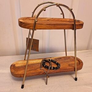 Jewelry Display Stand Wood Gold Metal Organizer Hanging Hooks Necklace Holder